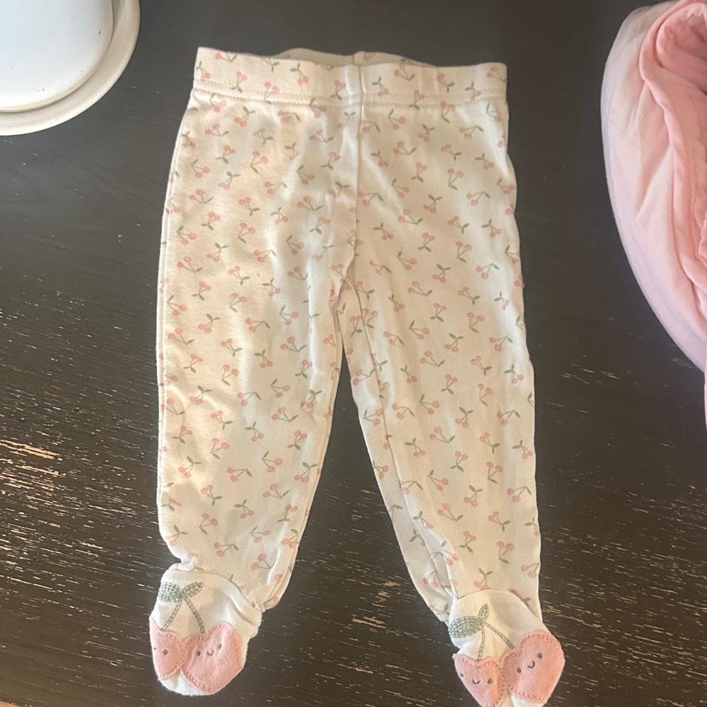 Carter's White Floral Baby Pants with Pink Feet
